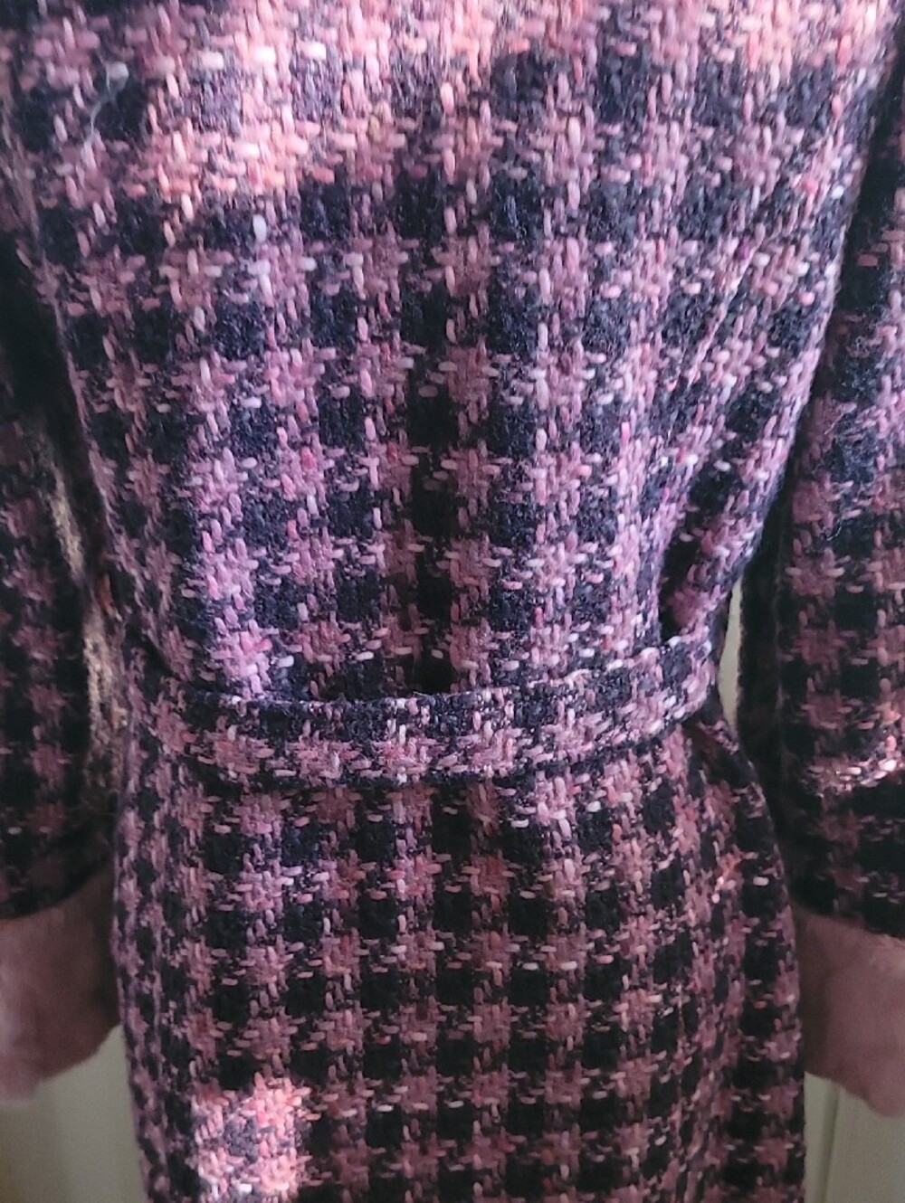 Guess Pink and PURPLE Houndstooth RABBIT Fur Trim Pea Coat SIZE M 45% WOOL - Picture 9 of 15